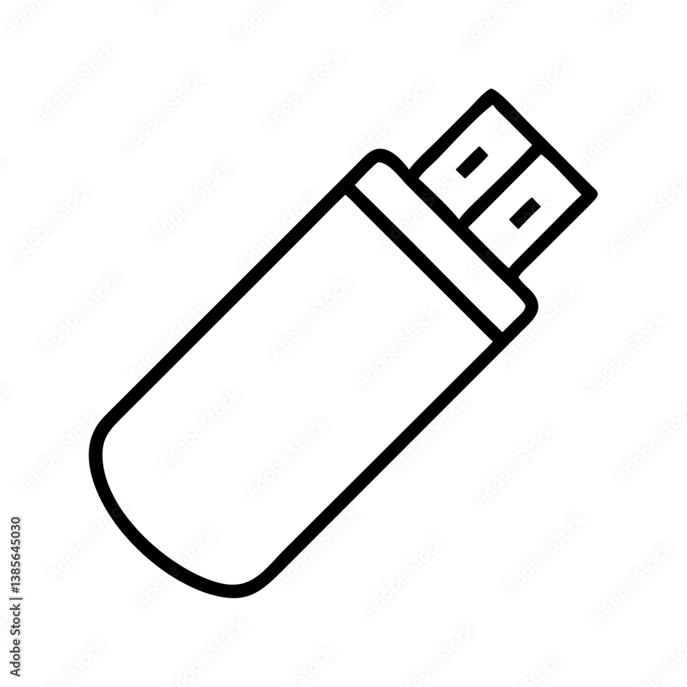 Poster usb flash drive vector icon for data storage and transfer device portable memory stick outline style