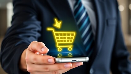 Fast Checkout with Mobile Shopping App, Digital Business Purchase with Smartphone, Mobile E-commerce and Online Shopping Concept