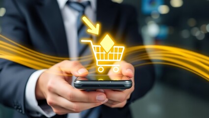 Fast Checkout with Mobile Shopping App, Digital Business Purchase with Smartphone, Mobile E-commerce and Online Shopping Concept