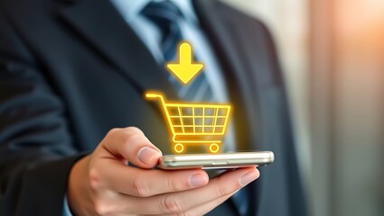Fast Checkout with Mobile Shopping App, Digital Business Purchase with Smartphone, Mobile E-commerce and Online Shopping Concept