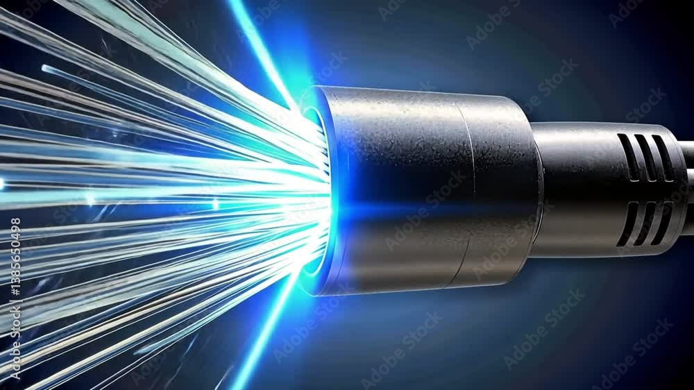 Poster illuminating fiber optic technology close up of dynamic light beams and energy connection in digital
