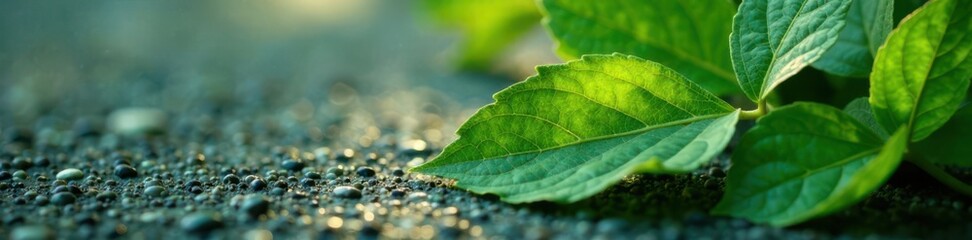 Close-up of organic leaves with subtle veins on a stone surface, natural materials, stone texture
