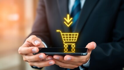 Fast Checkout with Mobile Shopping App, Digital Business Purchase with Smartphone, Mobile E-commerce and Online Shopping Concept