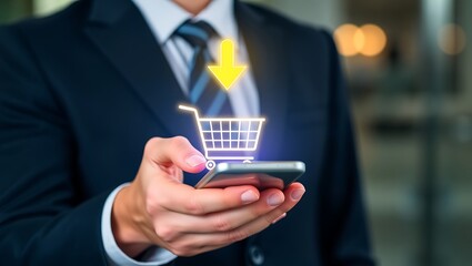 Fast Checkout with Mobile Shopping App, Digital Business Purchase with Smartphone, Mobile E-commerce and Online Shopping Concept