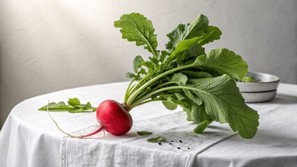 Fresh Radish on White Table Background in 4K Detail V1