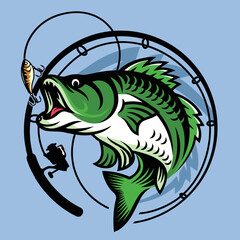 潮流插画户外露营钓鱼圆形海钓海洋服装图案徽章设计