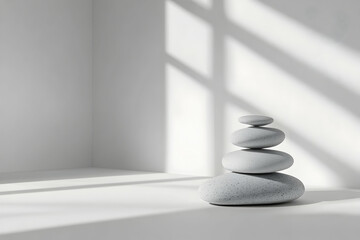 Photo of a balanced stack of rocks on a white background