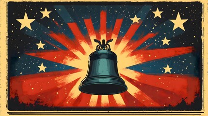 Patriotism Bell Liberty Celebration Vintage American Stars Stripes Graphic