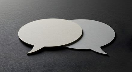Two Gray Metallic Speech Bubbles on Dark Textured Background Representing Dialogue and Communication