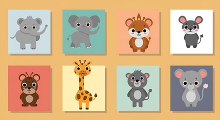 Obraz premium Cute cartoon animals in a flat design style, perfect for children's books