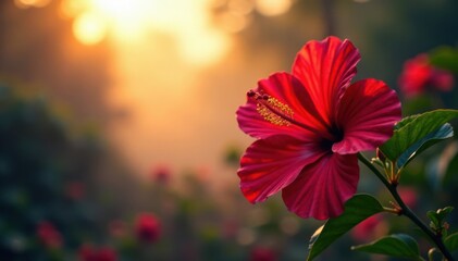  Hibiscus flower silhouettes against morning mist, flowers, natural