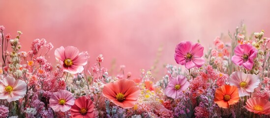 Pink floral border, soft background, spring