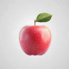 A vibrant red apple speckled with water droplets stands out against a soft neutral background with a single green leaf.