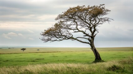 Obraz premium A tree in a field with a blue sky in the background 