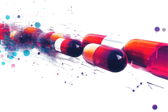 Abstract Capsules Digital Art Medicine Technology isolated on transparent background