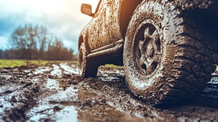 Naklejka premium Muddy SUV in a Field