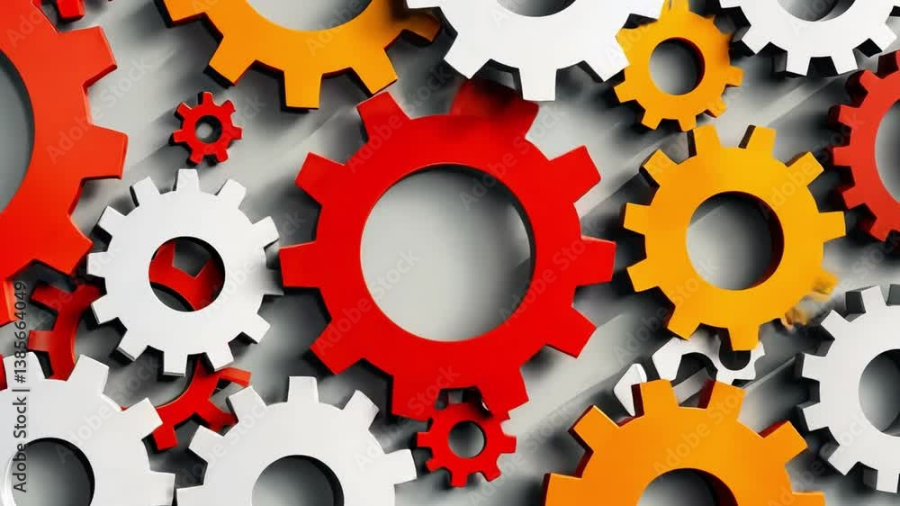 Aufkleber colorful red, white, and yellow gears create dynamic patterns, symbolizing teamwork and collaboratio