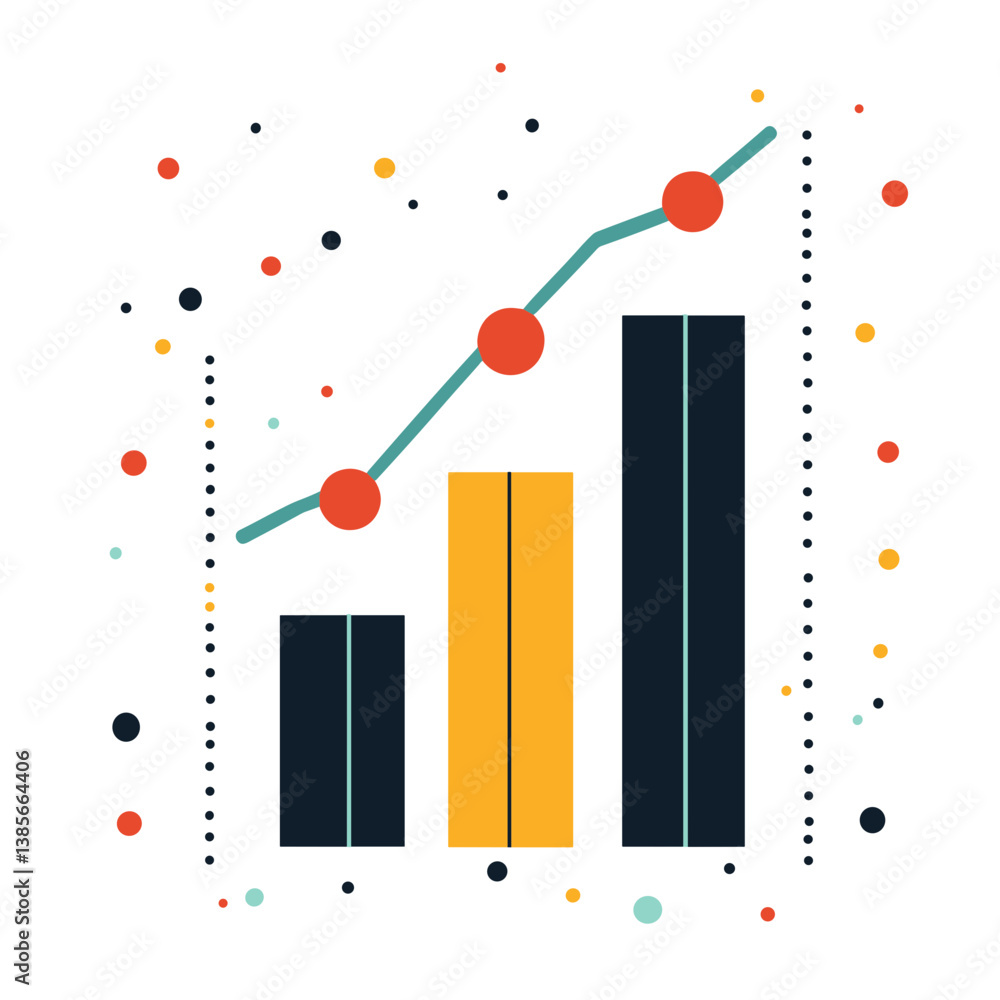 Poster abstract colorful bar and line graph showing growth