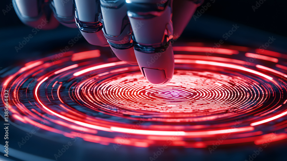 Aufkleber robotic finger touching digital circular pattern with red lights