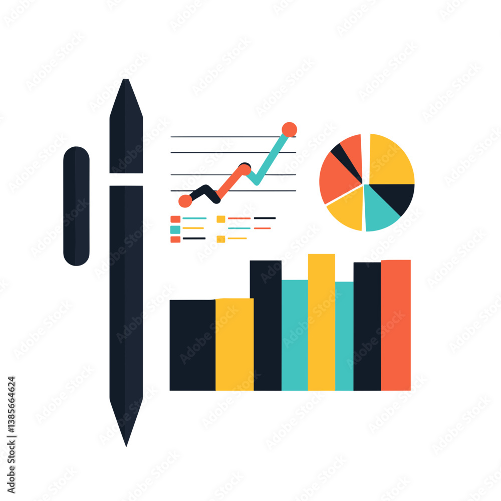 Poster data analysis chart and graph with pen