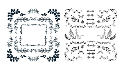 Set hand drawn wedding ornament collection