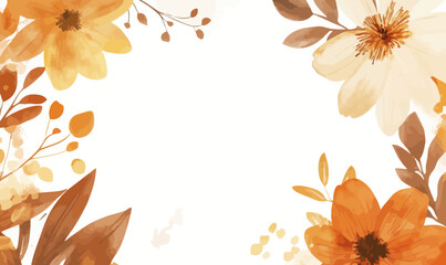 Fototapeta premium Autumn Watercolor Floral and Leaves Background Template in Minimalist Vector Style