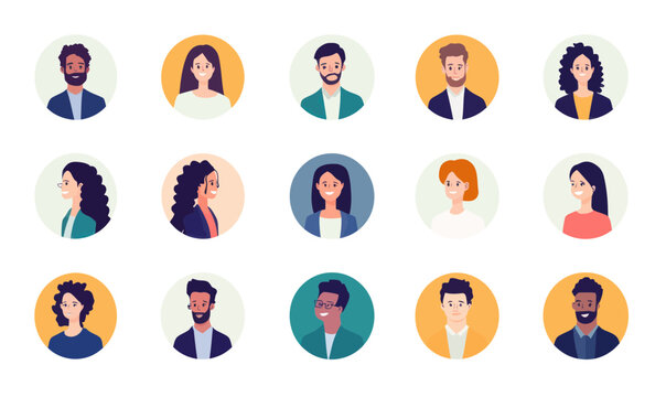 Diverse Minimalist Avatar Icon Set of Businessmen and Businesswomen Profiles Vector Art