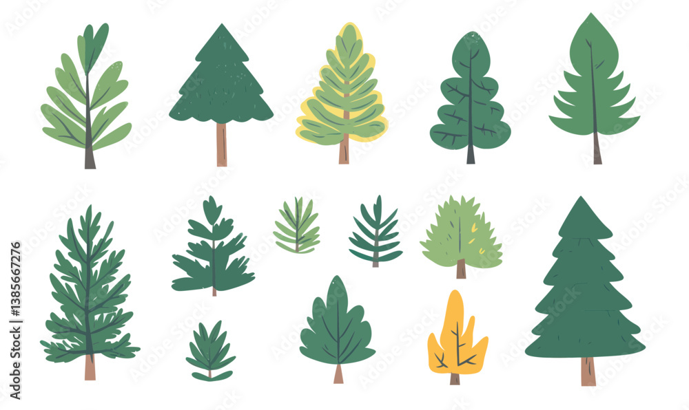 Poster flat minimalistic pine tree vector set for nature and design projects