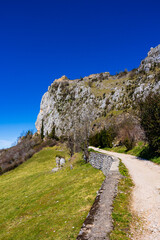 Ruins of the Cathar fortress of Roquefixade, located on a limestone spur above the village