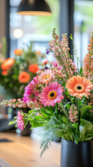 Vibrant Floral Arrangement with Multicolored Gerbera and Orchids for Seasonal Spring Décor