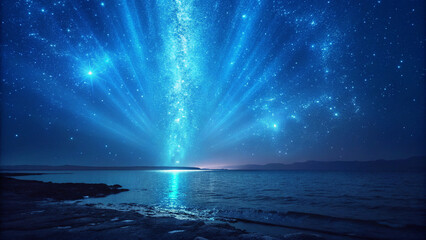 Blue prismatic light background that shines and sparkles, AI