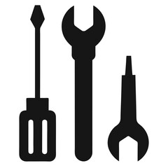 Tools Icon Screwdriver, Wrench, and Spanner Silhouette