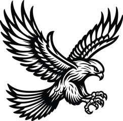 Tattoo Eagle Vector Illustration – Clean Line Art of a Flying Hawk with Spread Wings and Claws