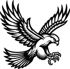 Ferocious Eagle Attack Vector – Aggressive Tattoo Style Bird with Outstretched Claws in Black and White
