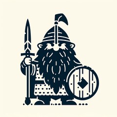 Minimalist cartoon illustration of a Viking warrior holding a spear and shield