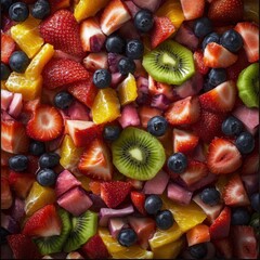 Obraz premium A fresh fruit salad with watermelon, pineapple, and blueberries. Featuring a colorful, refreshing dish