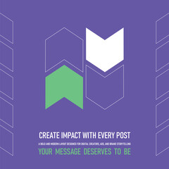 Flat arrow background in purple with white and green upward shapes, ideal for motivational posts, digital branding, product highlights, and social media design templates