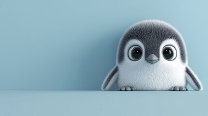 Obraz premium Cute cartoon penguin on blue background