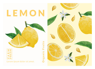 Lemon packaging design templates, watercolour style vector illustration.