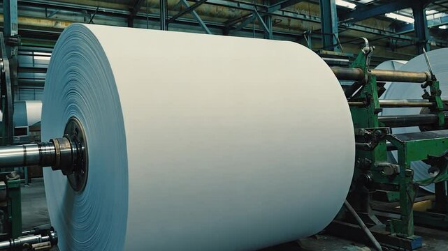 Large roll of paper in a paper mill