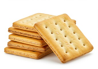 Square crispy crackers stacked snacks isolated white background