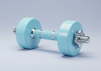 Obraz premium Light blue dumbbell glossy plastic isolated white background