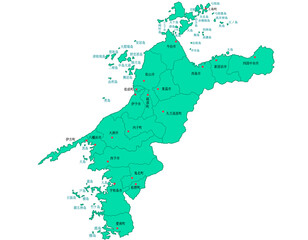 愛媛県　地図　グリーン　斑点　イラスト