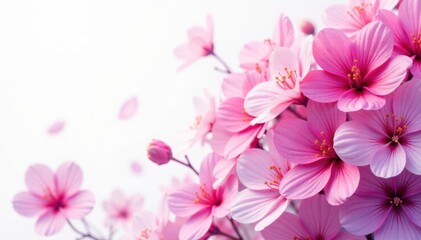 Vibrant blooms in shades of pink and purple on a white background, nature, watercolor flowers