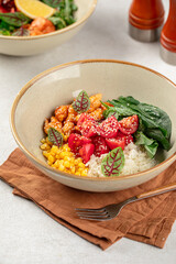 Portion of healthy poke bowl appetizer