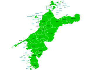 愛媛県　地図　グリーン　斑点　イラスト