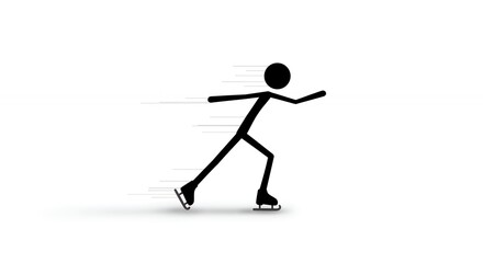 Fototapeta premium Minimalist rendition of a stick figure gliding on ice skates with high speed