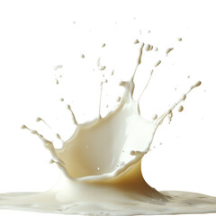 A splash of milk is shown on a white background