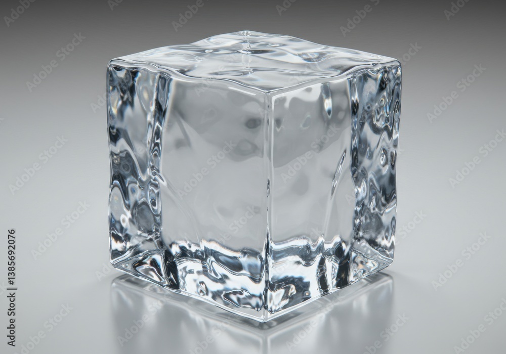 Poster ice cube transparent glossy macro isolated white background