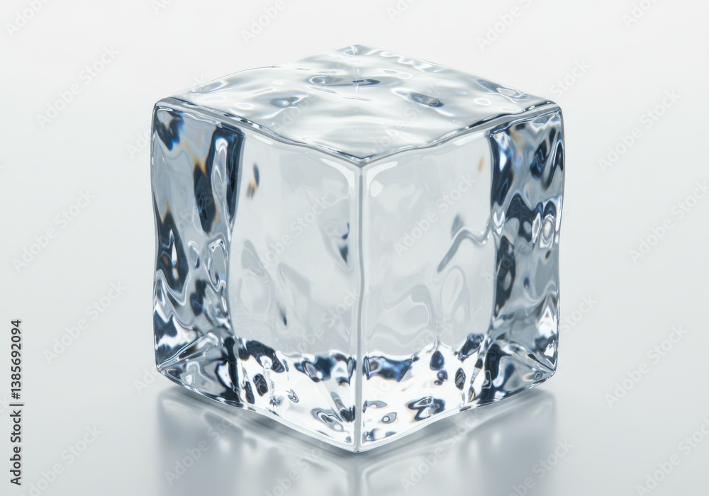 Poster ice cube transparent glossy macro isolated white background